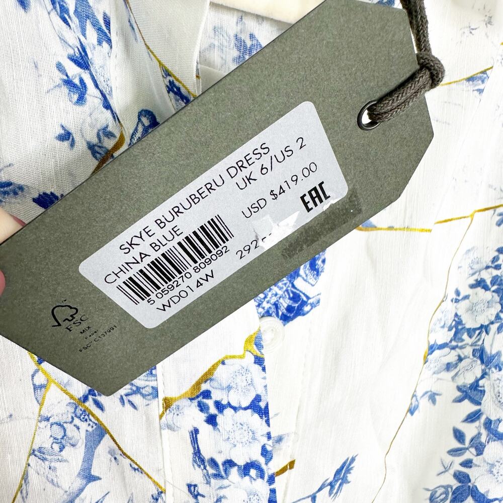 All Saints Skye Buruberu Silk Blend Shirt Dress China Blue 2 NEW $419 - Picture 9 of 12